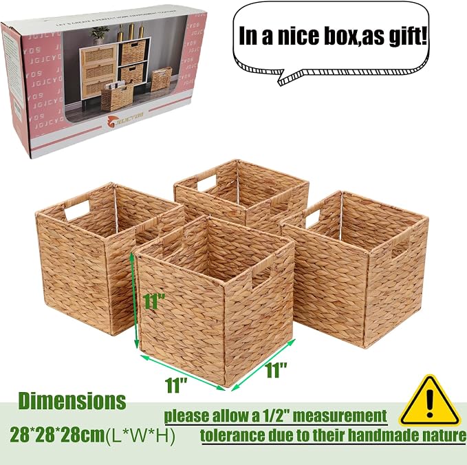 11x11in Storage Baskets 4 Pcs Storage Bins for Cube Shelf,Handwoven Laundry Organizers