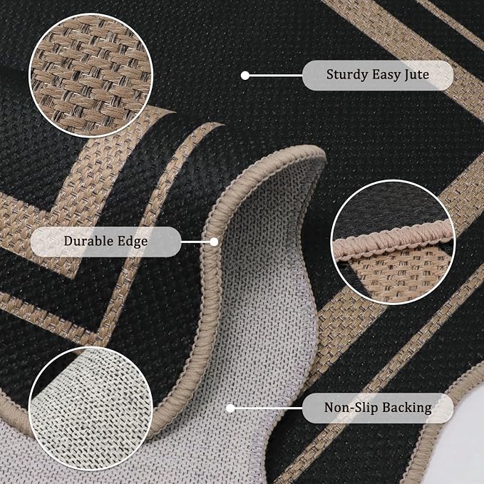Easy Jute 2x3 Black Rectangle Area Rug,Washable Entryway Rug, Modern Door Carpet,Neutral Non-Slip Outdoor Indoor Farmhouse Rug for Living Room Kitchen Patio Bedroom