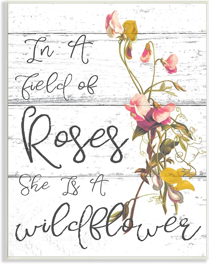 Stupell Industries Be a Wildflower Cursive Typography Wall Plaque Art, 10 x 0.5 x 15, Proudly Made in USA | Stupell Industries · By Lil' Rue · Ready to hang · Cottage and rustic charm · Made in USA