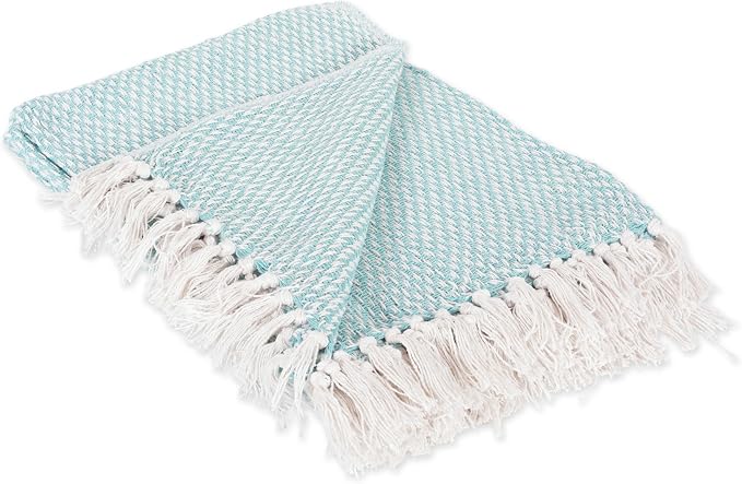 DII Woven Throw Collection 100% Cotton, Basketweave, 50x60, Aqua
