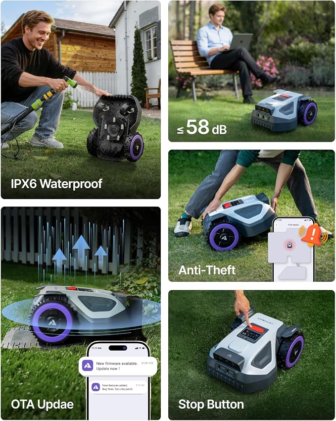 ANTHBOT M5 Robot Lawn Mower with Garage,RTK+NRTK Navigation Perimeter Wire Free 1/8 Acre, Vision Obstacle Avoidance Robotic Lawnmower with Automatic Mapping Zone Division, 45% Slope, App Control