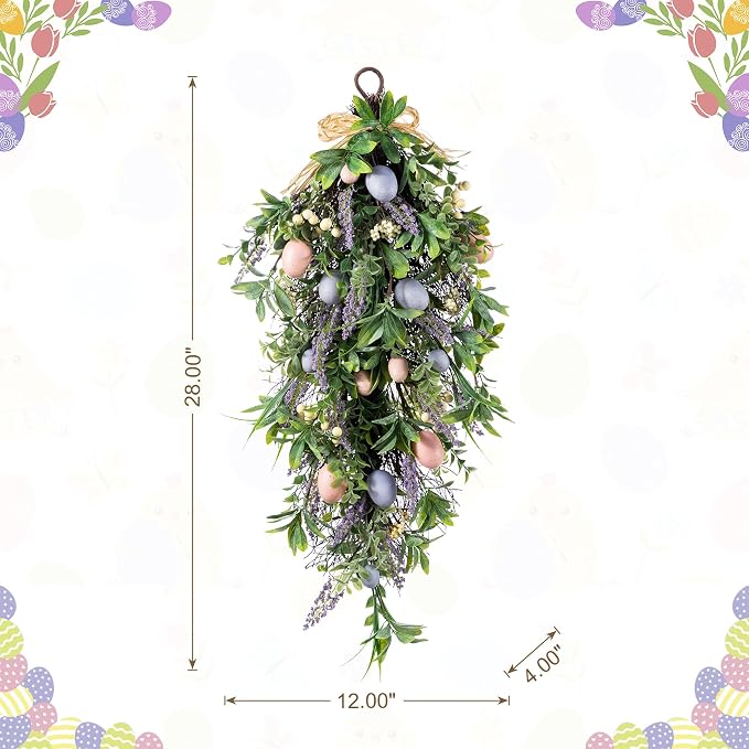 Glitzhome Easter Swag 28 Inch Artificial Spring Teardrop Wreath for Front Door & Porch Wall, Spring Easter Decor Decorative Swag