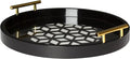 Kate and Laurel Caspen Round Cut Out Pattern Decorative Tray with Gold Metal Handles, Black