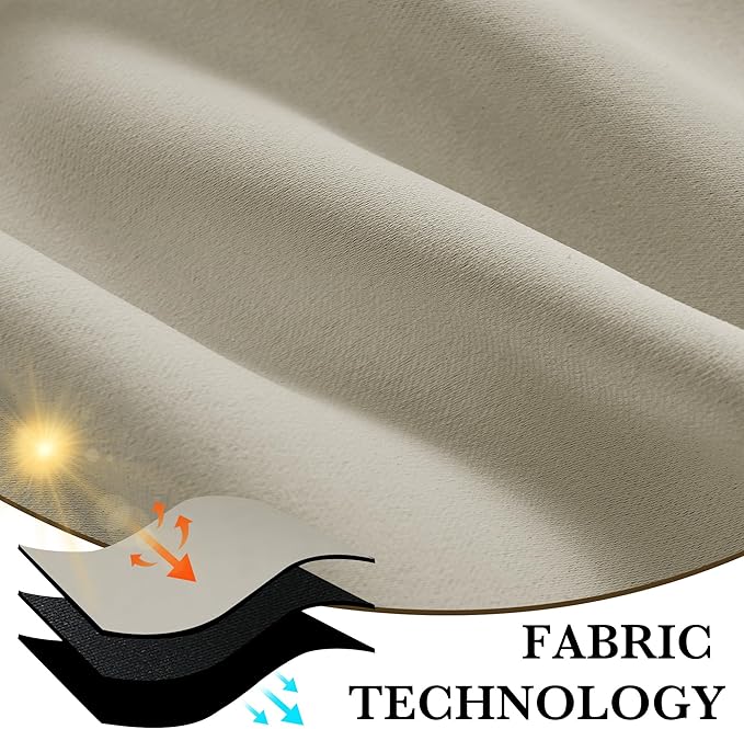 RYB HOME Bedroom Blackout Curtains 63 inches Long, 100% Blackout Thermal Insulated Noise Reducing Curtains for Living Room Nursury, 42 inches Wide by 63 inches Long, Natural