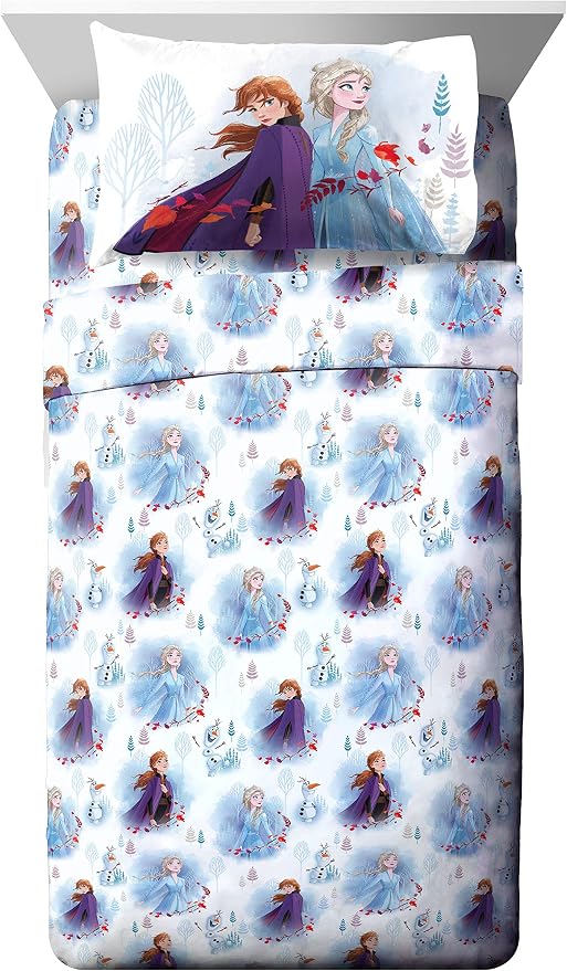 Jay Franco Kids Sheet Set with Fitted, Flat Sheets & Pillow Cover - Ultra-Soft Bedding with Pillowcase for Room Decor, Multi - Frozen, 4 Piece Full