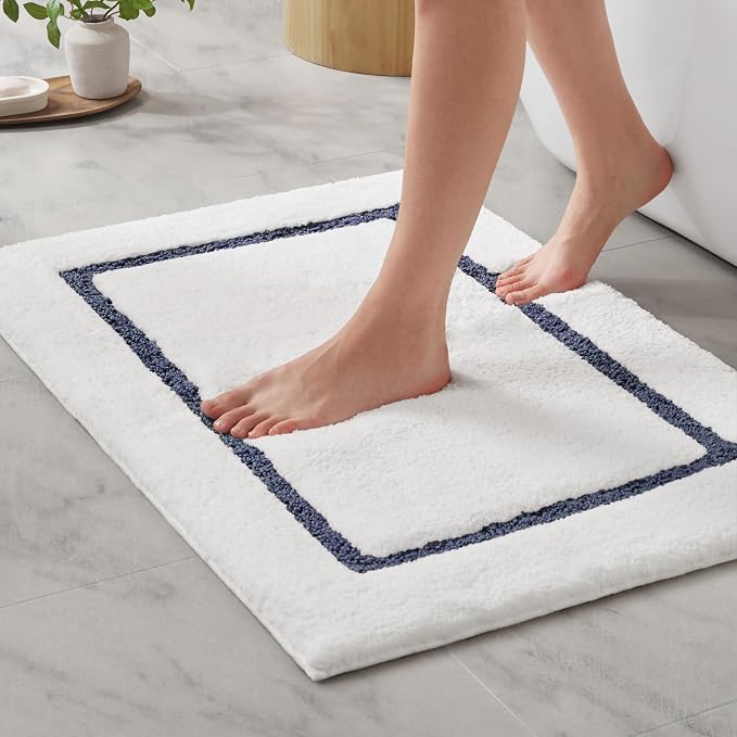 Madison Park Roan Border Tufted Bath Rug Non-Slip Absorbent, 17 x 24, Navy | Microfiber, Soft Pile, Machine Washable, OEKO-TEX Certified, Plush Bathroom Mat, Non Slip TPR Backing
