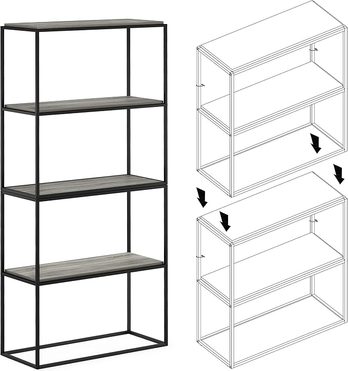Furinno Moretti Modern Wide Stackable Metal Shelf, French Oak Grey