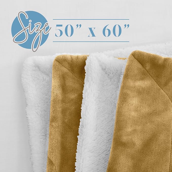 Elegant Comfort Reversible, Solid Sherpa Throw Blanket, All-Season Blanket- Super Soft, Cozy and Plush- Decorative Throw, Perfect for Lounging, 50 x 60 inches, Sherpa Throw Gold