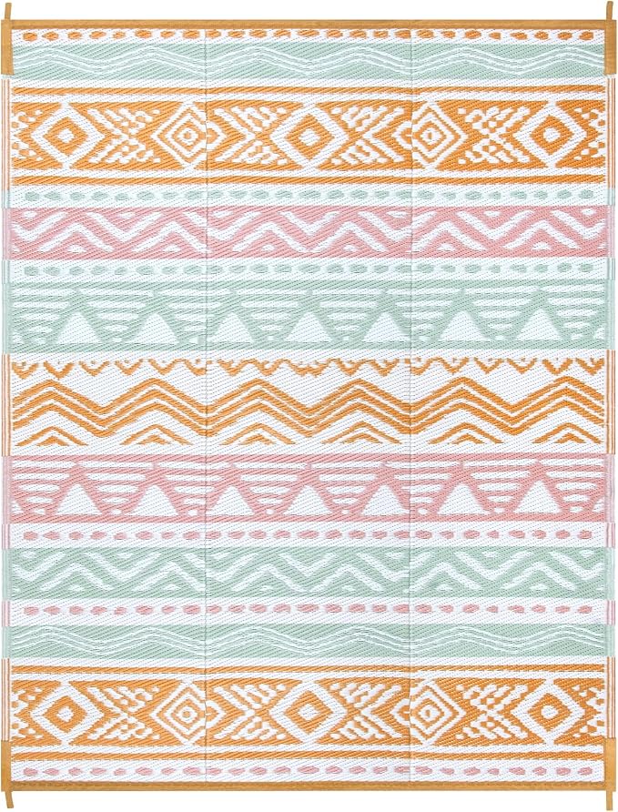 Lahome Waterproof Outdoor Rug 9x12, Reversible Outdoor Plastic Straw Rug for Patio, RV Camping Rug Picnic Mat Outside, Large Outdoor Carpet for Beach Deck Backyard Balcony(Pink/Orange,9'x 12')