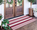 Red and White Striped Rug 24'' x 51'' Front Porch Rug Hand-Woven Machine Washable Indoor/Outdoor Layered Door Mats for Entryway/Bedroom/Outdoor