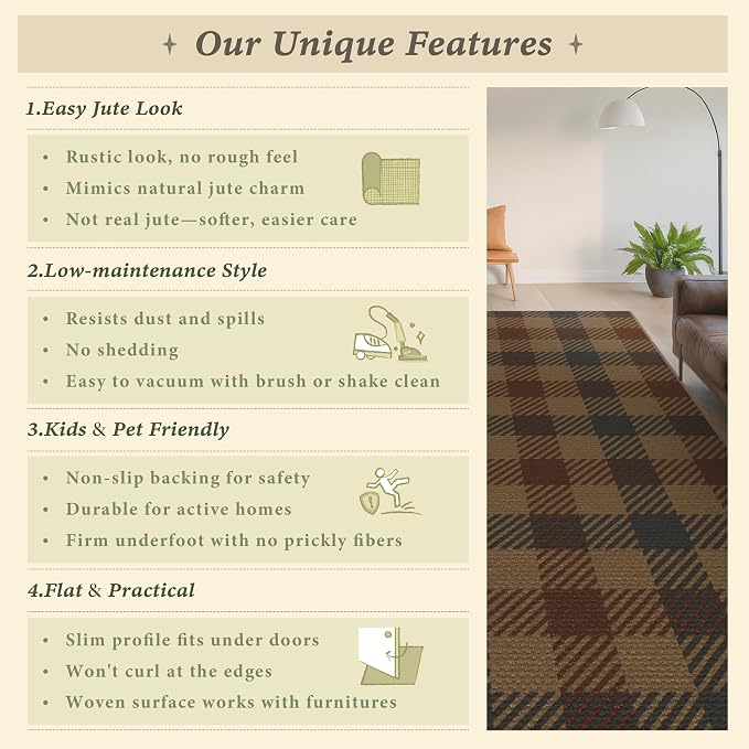 3x4 Entryway Door Mat Indoor – Washable Non Slip Small Rug for Front Door, Kitchen Sink, Mudroom, Garage Entry, Low Profile Easy Clean Farmhouse Plaid Floor Mat