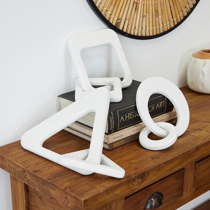 CosmoLiving by Cosmopolitan Wood Chain Decorative Sculpture Home Decor Statues, Set of 3 Accent Figurines 10", 13", 11" W, White