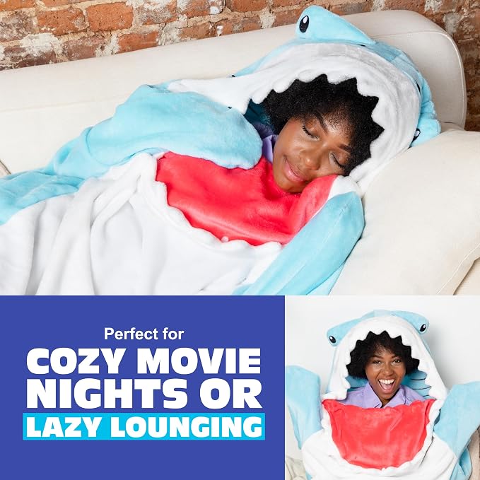 Cozy Concepts Co. Hammerhead Shark Blanket by Relatable, Wearable Blanket with Sleeves for Hands Free Convenience, Fun and Unique Idea for Room Decor or Gifts, Comfortable Oversized 65" Throw Blanket