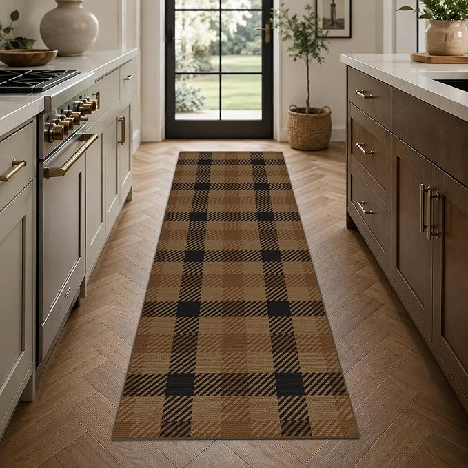 JTJ Easy Jute Outdoor Runner Rug 2x6, Buffalo Plaid Washable Kitchen Runner Rug, Indoor Outdoor Farmhouse Non Slip Rug for Patio, Porch, Entryway and Living Room