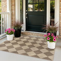 Rugalia Easy Jute Small Outdoor Patio Rug, 3x5 Brown Checkered Entryway Rug Washable Modern Diamond Kitchen Rugs, Non-Slip Neutral Farmhouse Throw Carpet for Living Room Porch Backyard