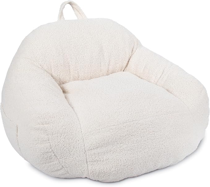 Big Joe Cloudberry Bean Bag Chair, Foam-Filled Structured Seat, Teddy Boucle, Icing, Kids | Premium Shredded Foam Filled, Teddy Boucle, Safe for Kids Ages 3 and Up, Supports Up to 150 lbs, Perfect for Bedroom