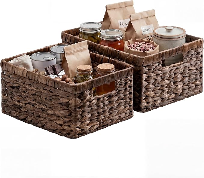StorageWorks Large Wicker Baskets for Storage,Dark Brown Baskets,2-Pack | Hyacinth Dark Brown Wicker Baskets with Handles,Wicker Storage Baskets for Organizing,Wicker Storage Baskets for Shelves