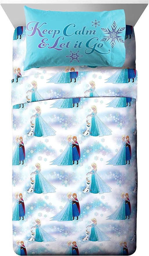 Disney Frozen 'Magical Winter' 5 Piece Twin Bed Set | Bed in a Bag, Comforter Sheets Sham Pillowcase, Official Brand, Soft Microfiber, Machine Washable, Easy Care, Girls Gift