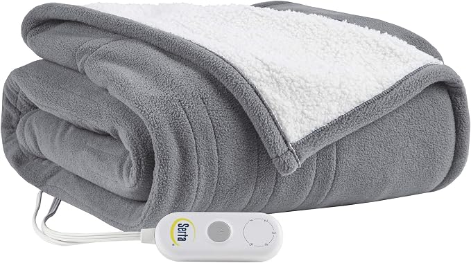 Serta Heated Electric Throw - Reversible Fleece Heating Blanket, Char-Grey | Dual-Layer Heated Throw Blanket With 5 Heat Settings & Auto Shut Off, Machine Washable, ETL Certified