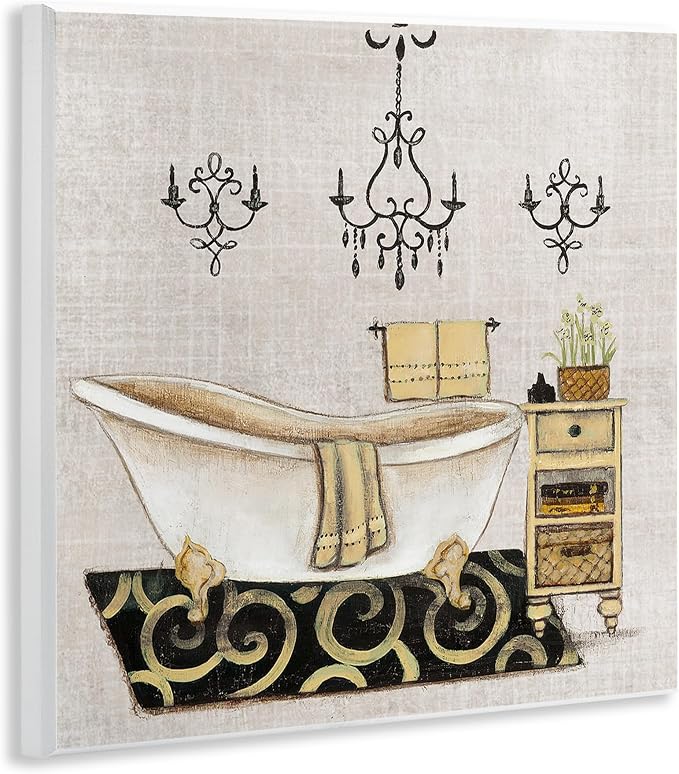 Vintage Tub Bathroom, 12 x 12 Inch Mounted Print on Wall Plaque | Stupell Industries · By Janet Tava · Ready to hang once unboxed · Made in USA