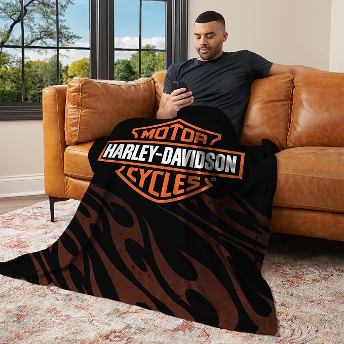 Harley-Davidson Grunge Flames Silk Touch Throw Blanket, 46 x 60 in | 100% Polyester, Velvety Feel, Lightweight Warmth, Couch Bed Chair Lounging, Giftable Indoor Comfort
