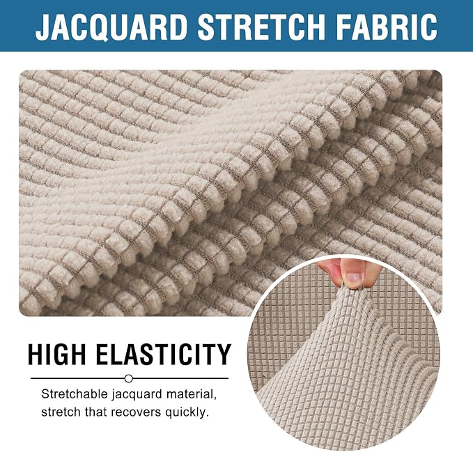 H.VERSAILTEX 2 Piece Stretch Jacquard Wingback Chair Covers Slipcovers Wing Chair Covers (Base Cover Plus Seat Cushion Cover) Furniture Covers for Wingback Chairs, Form Fitted Thick Soft, Sand