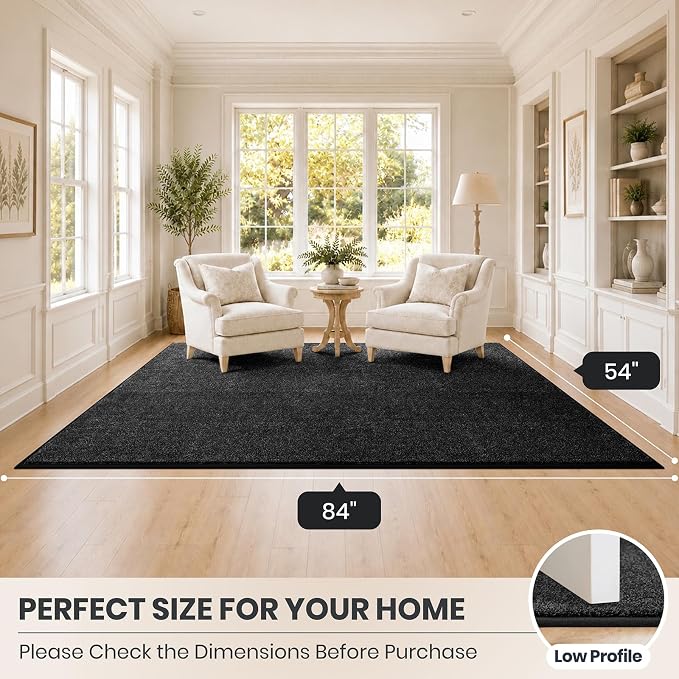 PURRUGS Easy Care Area Rug 4.5ft x 7ft, Non-Slip Washable Entryway Rug, Dog Door Mat, Stain Resistant Accent Rug for Hallway, Living Room, Bedroom and Mudroom, Charcoal