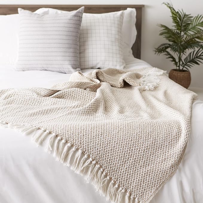 DII Woven Throw Collection 100% Cotton, Basketweave, 50x60, Stone