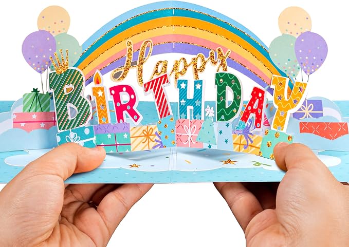 Paper Love Birthday Pop Up Cards 2 Pack - Includes 1 Butterfly Birthday Cake and 1 Happy Birthday Rainbow, For Adults or Kids -5" x 7" Cover - Includes Envelope and Note Tag