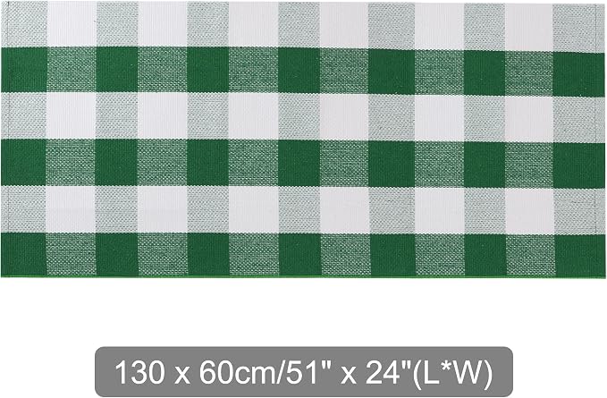 uxcell Buffalo Check Rug,Plaid Outdoor Rug,Layered Door Mat,Cotton Gingham Rugs,Floor Mat for Front Porch/Runner/Bedroom/Kitchen/Farmhouse 51"x24" Green & White