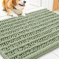 Smiry Dog Door Mat for Muddy Paws 30x20, Absorbent Dirt Trapper, Non-Slip Washable Chenille Entryway Rug for Inside Floor, Sage Green, Layered Pattern