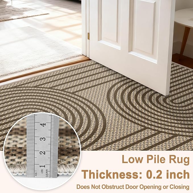 Faux Jute Hallway Runner Rug, 2' x 6' Kitchen Runner, Brown Farmhouse Ultra-Thin Washable Non-Slip Carpet Runner for Laundry, Bedroom, Backyard, Outdoor, Home Decor