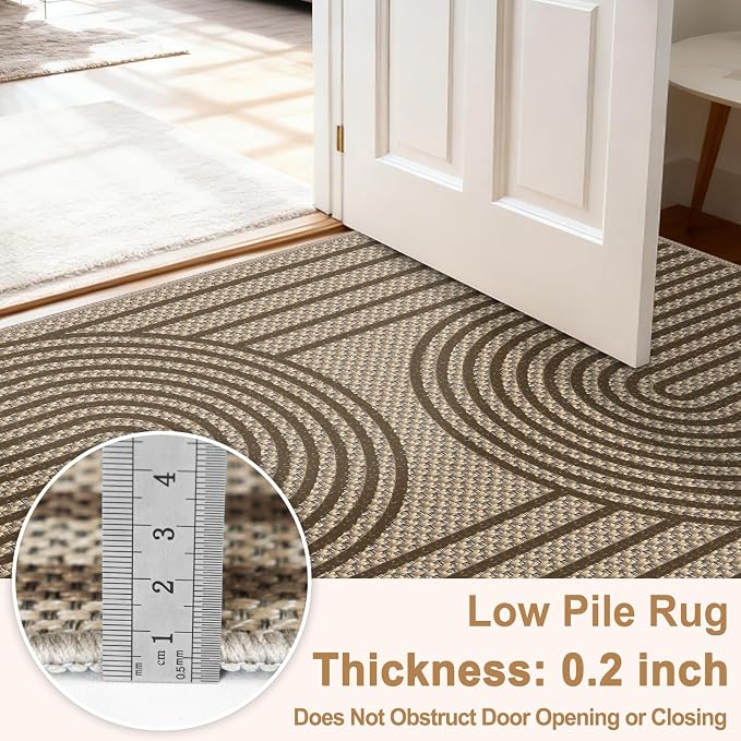Faux Jute Hallway Runner Rug, 2' x 8' Kitchen Runner, Brown Farmhouse Ultra-Thin Washable Non-Slip Carpet Runner for Laundry, Bedroom, Backyard, Outdoor, Home Decor