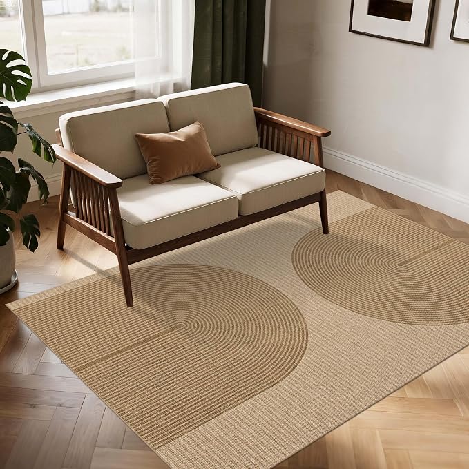 Easy Jute Rug for Pet Homes: 4x6 Outdoor Rug - Geometric Arch Pattern | Washable Design Cuts Your Cleaning Time by 75% and Maintain Shape and Texture after 50 Machine Wash Cycles