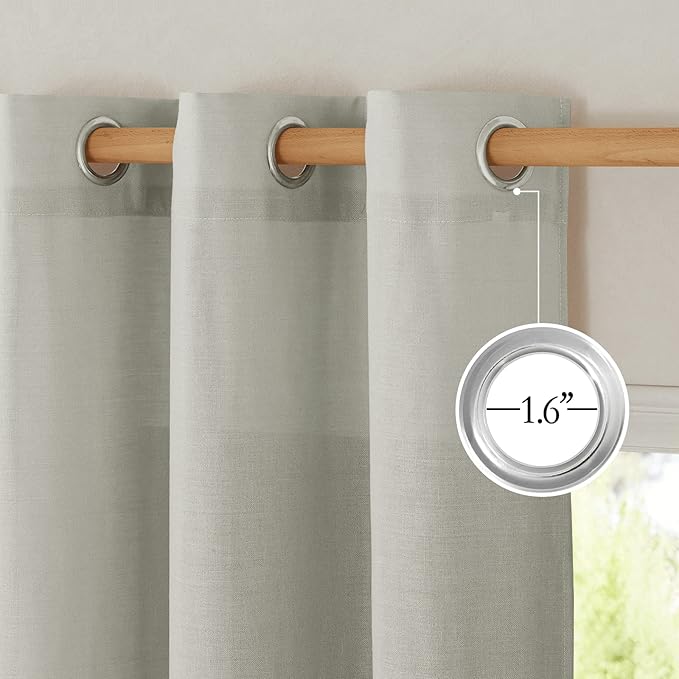 NICETOWN Rustic Linen 132 inch Long Curtains for Living Room, Grommet Privacy Added Thick Linen Weave with Light Filter Window Curtains & Drapes for Bedroom, Gray, W55 x L132, 2 Panels