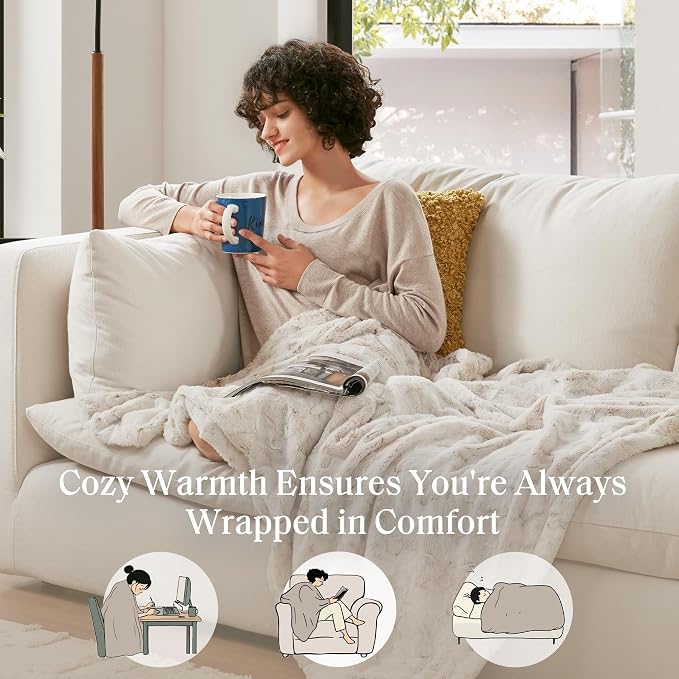 Madison Park Zuri Faux Fur Reversible Throw Blanket, 50 x 60, Snow Leopard | Soft Plush, Luxury, Animal Stripes, Mink Reverse, Modern, All Season, for Bed Sofa Couch, OEKO-TEX Certified