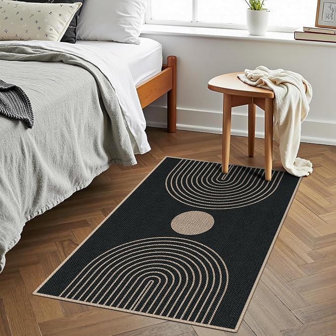 Easy Jute 2x3 Black Rainbow Area Rug,Washable Entryway Rug, Small Modern Door Carpet,Neutral Non-Slip Outdoor Indoor Farmhouse Rug for Kitchen Patio Entry Porch