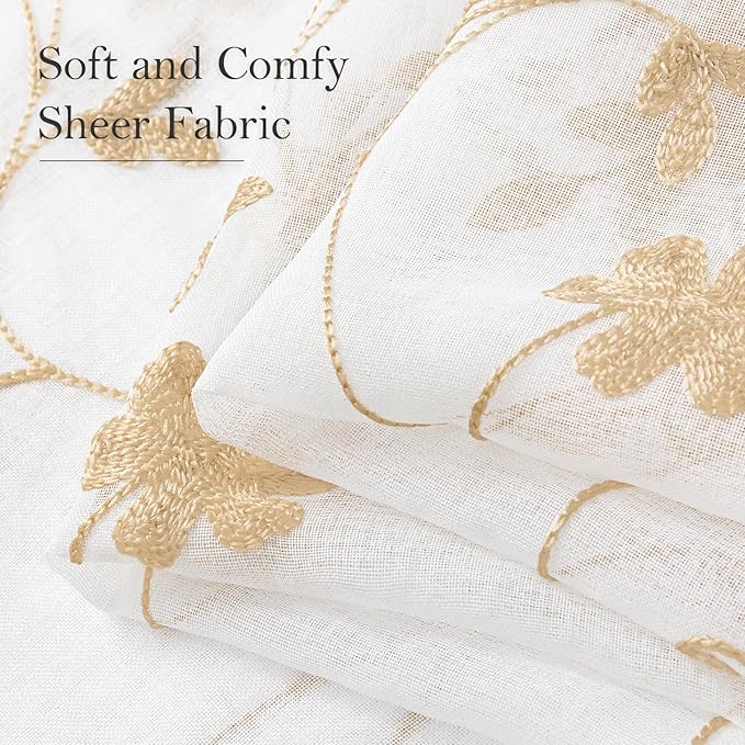 HOMEIDEAS Yellow Sheer Curtains 84 Inches Long 2 Panels Yellow and White - Image 4