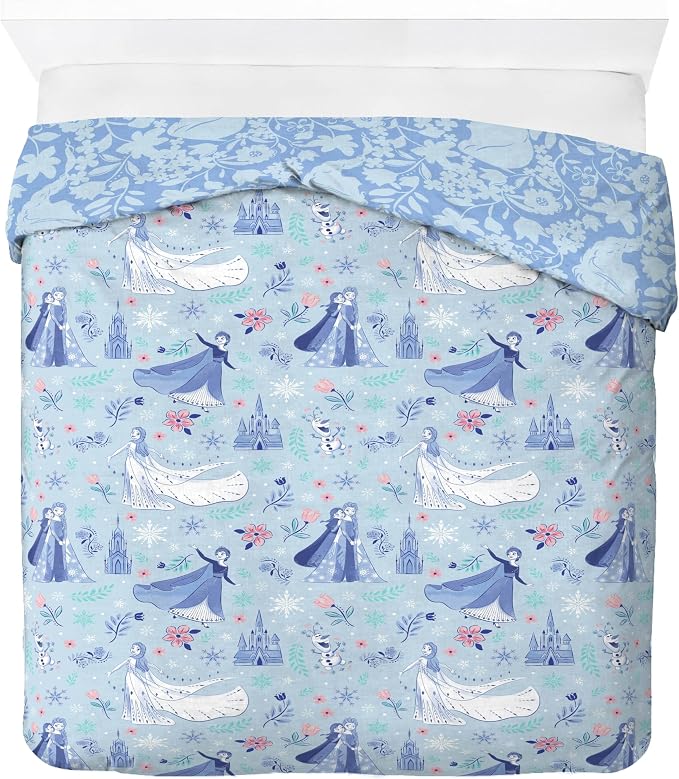 Jay Franco Kids Duvet Cover Set with Sham & Pillowcase – Ultra-Soft Bedding for Room Decor, Cover ONLY Comforter NOT Included, Blue - Frozen, 3 Piece Queen