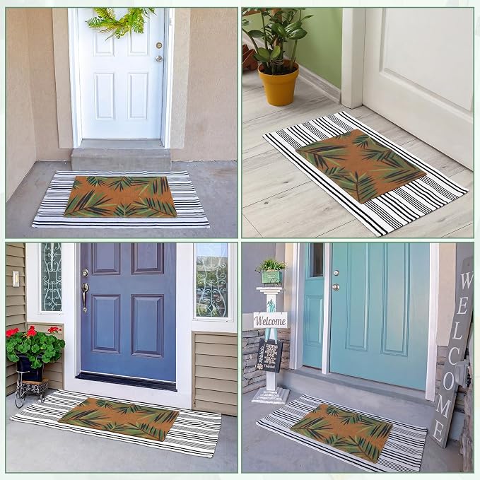 2 Pcs Outdoor Door Mat Combo Set Layered Outdoor Rug and Coir Welcome Doormat Non Slip Outside Floor Mat for Front Porch Entryway Patio Yard Decor(Palm Leaf,24'' X 51',18'' X 28'')