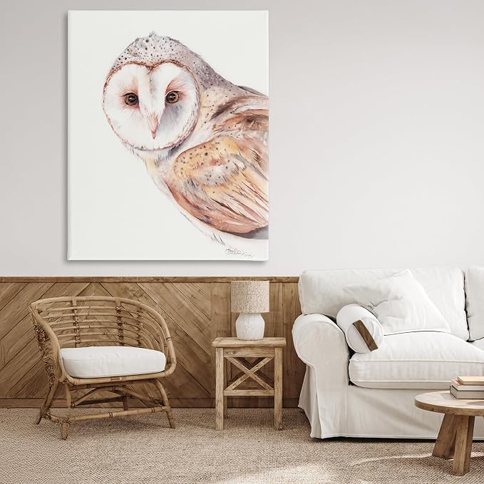 Peeking Barn Owl Gaze Wildlife, 36 x 48 Inch Canvas Wall Art | Stupell Industries · By Cady Driver · Ready to hang · Rustic cabin and lodge decor · Made in USA