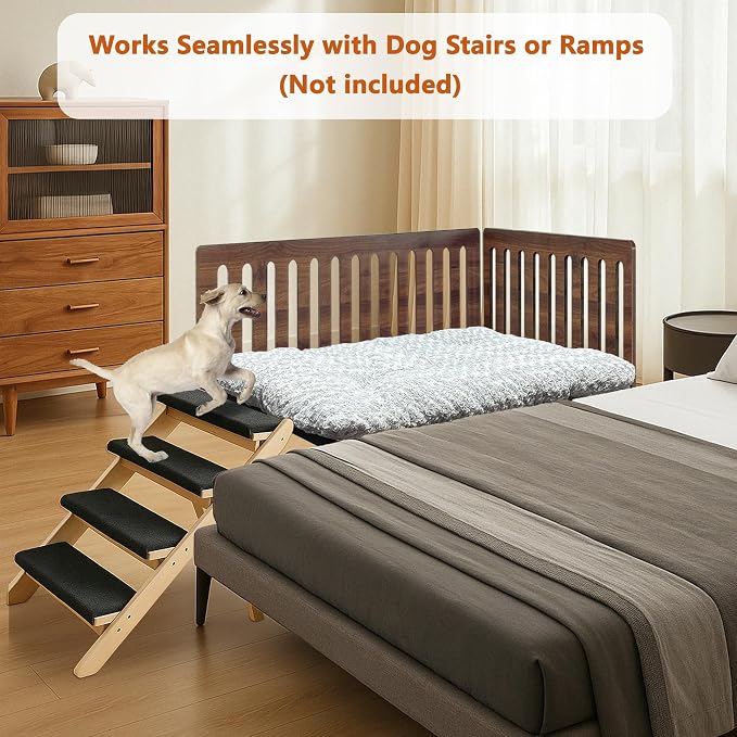 Beside Dog Bed,2 Panels Adjustable Height Dog Bunk Beds,25.5‘’x18‘’Metal Dogs Bed Frame with Cushion,Medium
