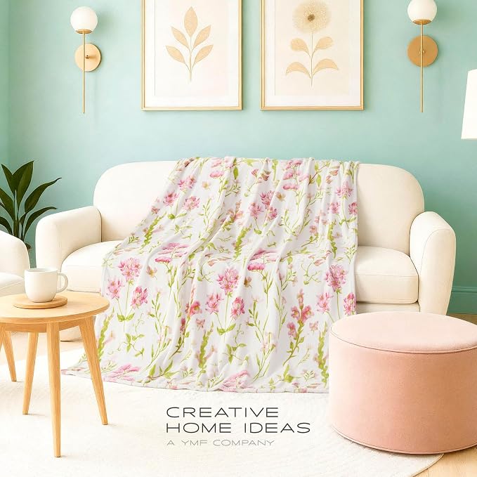 Oversized Plush Throw Blanket 60" x 70", Wild Fleurs Green