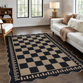 Checkered Easy Jute 4x6 Outdoor Patio Rug, Washable Indoor Outdoor Black Kitchen Rugs Farmhouse Neutral Non Slip Area Rug for Living Room Backyard Bedroom