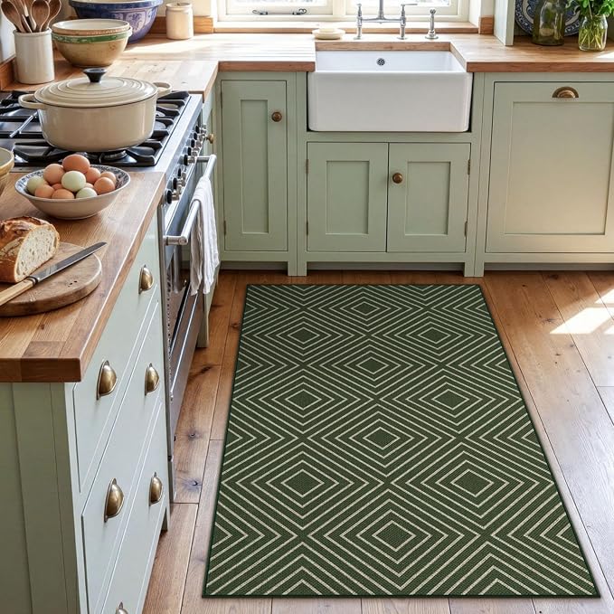 Tribesigns Modern Easy Jute 3x5 Washable Outdoor Patio Porch Area Rug,Green | Machine Washable, Non-Slip with 4 Rug Tape, Ultra-Thin Low Pile, for Farmhouse Indoor Kitchen Entryway Deck RV Balcony