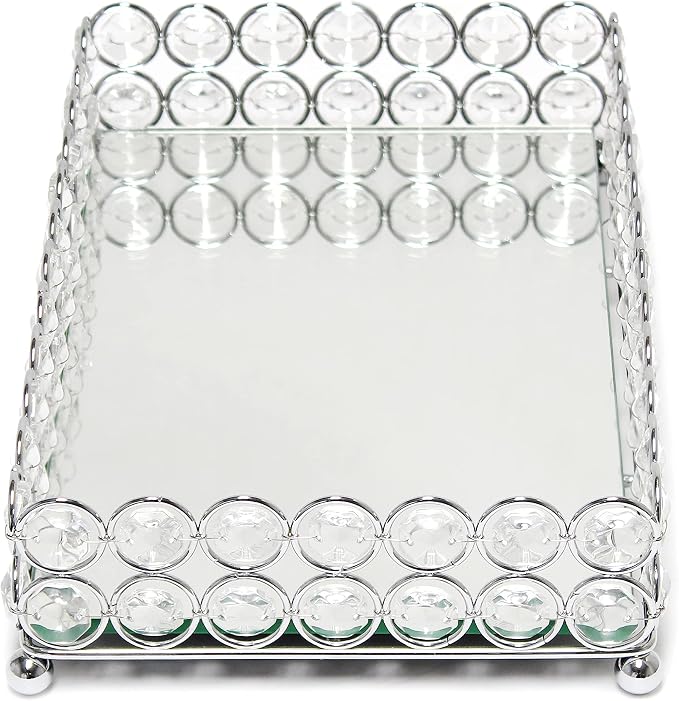 Elegant Designs HG1010-CHR Elipse Crystal Decorative Mirrored Jewelry or Makeup Cosmetic Perfume Vanity Organizer Tray, Chrome