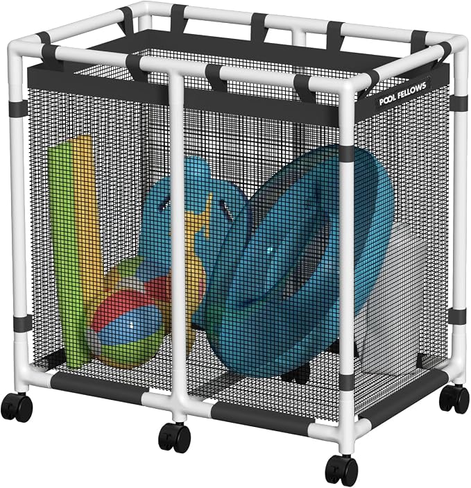 105-Gallon Pool Storage Bin for Swim Gear, Basic Style | UV & Tear-Resistant Textilene, Easy Setup, Pool Toys, Floats & Towels Organizer, Up to 110 lb, 6 Locking Wheels