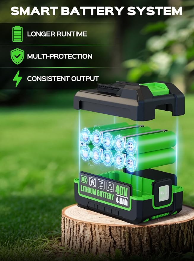 TIECTOWN 40V 16-Inch Brushless Cordless Lawn Mower with 4.0Ah Battery & Charger, 2-in-1 Electric Push Mower, 5-Position Height Adjustment, Lightweight, Compact Storage, for Small Yards - Green | Brushless Motor, 5-Position Height Adjustment, Battery Po...