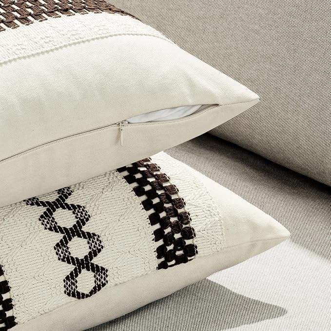 MIULEE Set of 2 Dark Brown Boho Decorative Pillow Covers 20x20 Inch Farmhouse Rustic Couch Throw Pillows Modern Spring Cotton Cushion Covers Retro Cute Macrame Woven Home Decor for Bed Sofa Chair