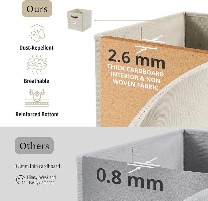 DECOMOMO Storage Bins, Cube Storage Bin with Labels | 10.5" x 11" Fabric Storage Cubes for Shelves (6pcs, Beige)